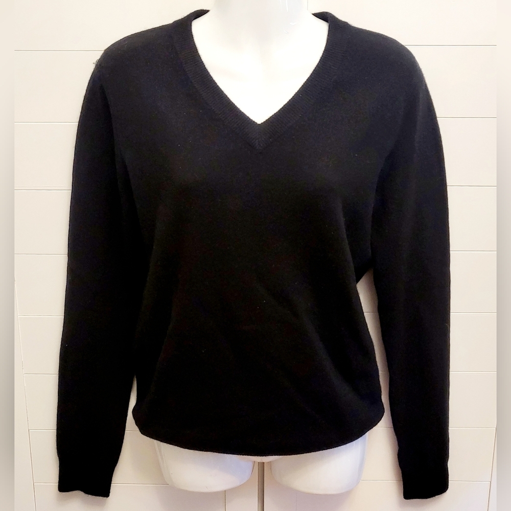 Anatomie Womens Cashmere V-Neck Sweater Size XS Black Long Sleeve Luxury